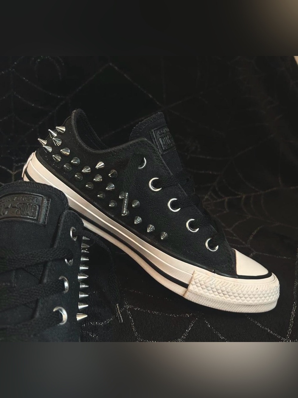 Converse limited edition blackLow Top Sneakers with Silver Spikes Studs Sz.7